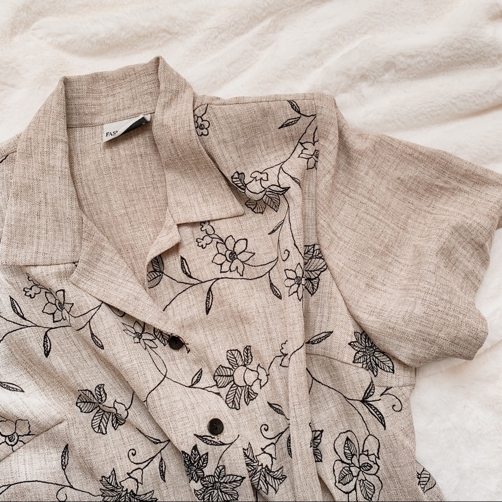 Vintage Fashion Bug Floral Tan Blouse SZ XL